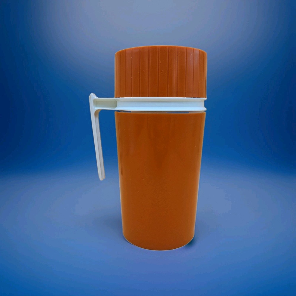 Vintage Thermos Pint Size Orange 7202 Made in USA Hot And Cold 16oz